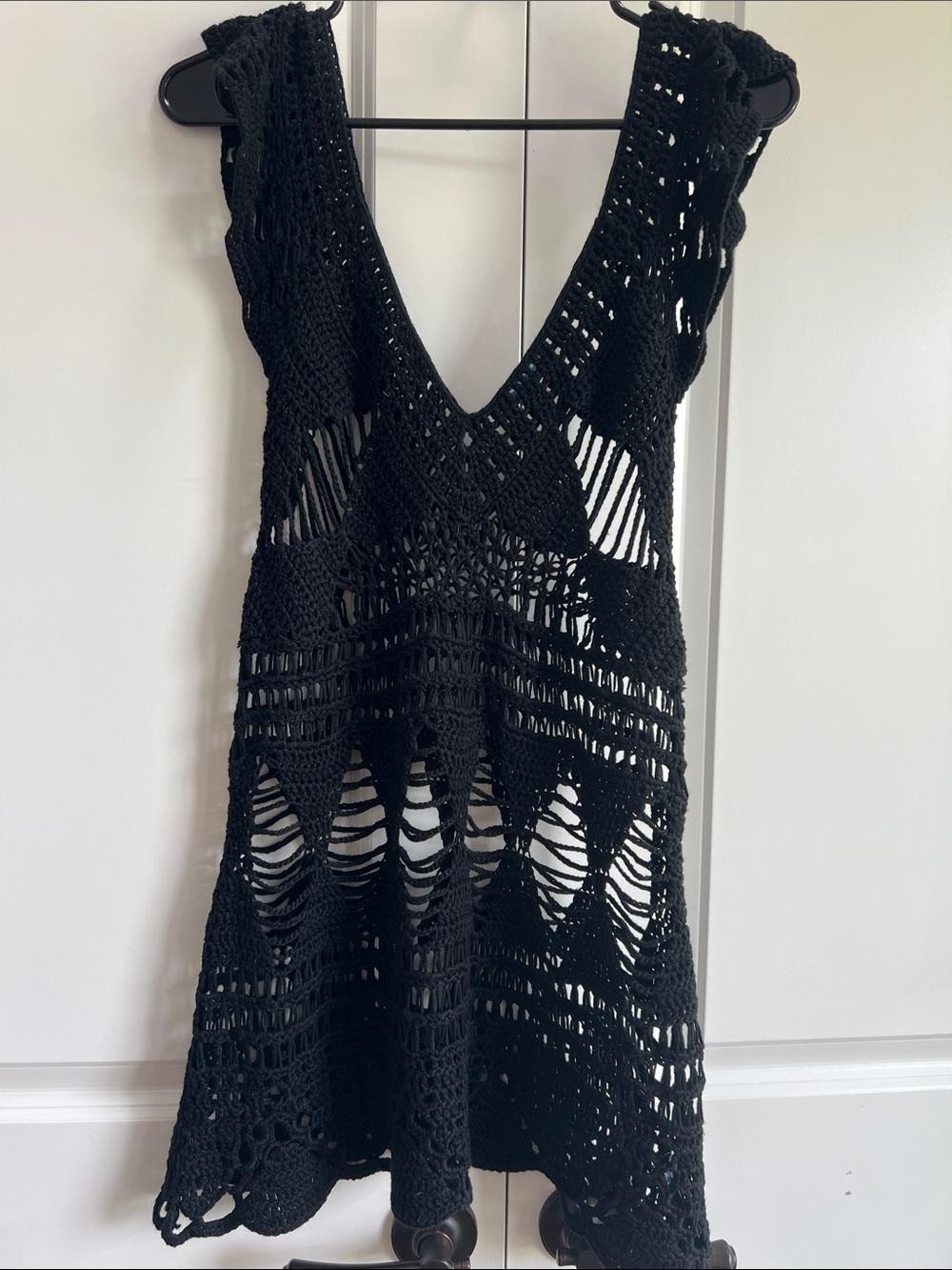 Black Crochet V-Neck Swim Coverup Dress